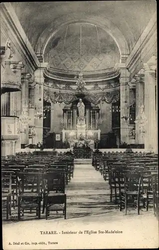 Ak Tarare Rhône, Intérieur de l'Église Ste Madeleine, chaises, autel, chaire à prêcher