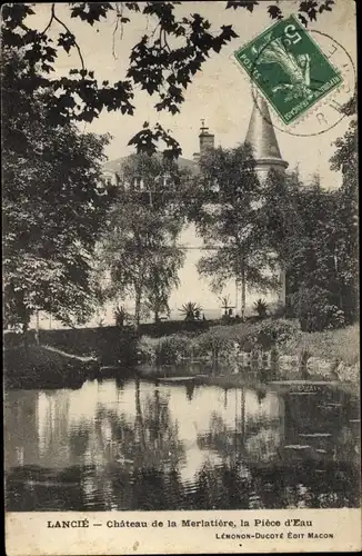 Ak Lancié Rhône, Château de la Meriatière, vue extérieure, étang