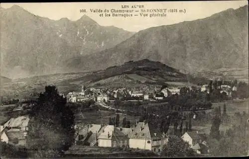 Ak St. Bonnet Hautes Alpes, Vallée du Champsaur et les Barraques, Vue générale