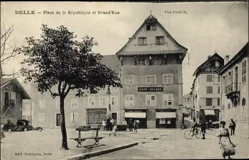 Ak Delle Territoire de Belfort, Place de la République et Grand' Rue, Café Ducrot