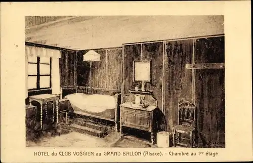 Ak Grand Ballon d'Alsace Territoire de Belfort, Hotel du Club Vosgien, chambre au premier etage