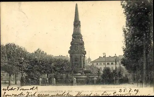 Ak Ludwigshafen am Rhein Rheinland Pfalz, Marktplatz mit Luitpoldbrunnen