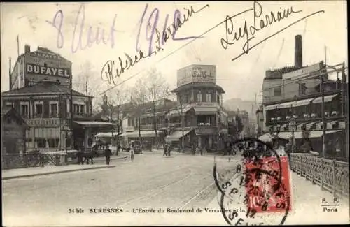 Ak Suresnes Hauts de Seine, L'Entree du Boulevard des Versailles