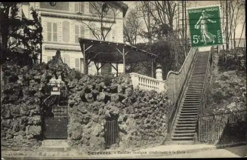 Ak Suresnes Hauts de Seine, Escalier rustique conduisant a la Gare