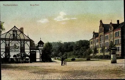 Ak Aschersleben in Sachsen Anhalt, Burgplatz, Café Restaurant Rud. Beyse