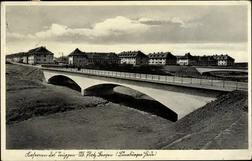 Ak Bergen in der Lüneburger Heide, Kasernen des Truppenübungsplatzes, Brücke