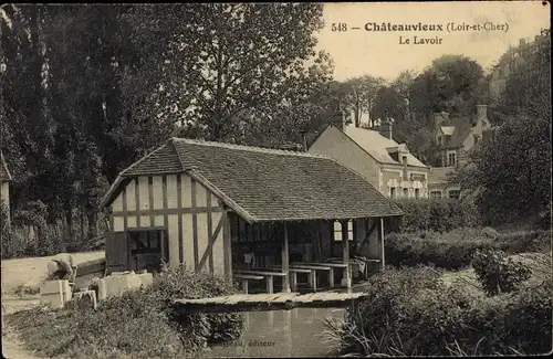 Ak Chateauvieux Loir et Cher, Le Lavoir, pont