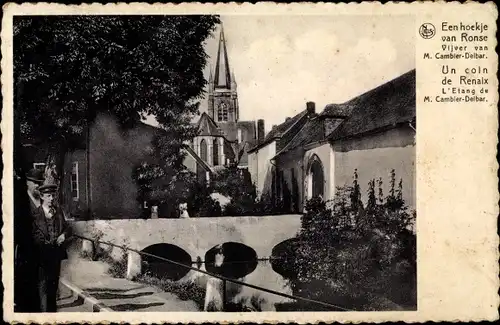 Ak Ronse Ostflandern, L'Etang du M. Cambier Delbar, Kirchturm