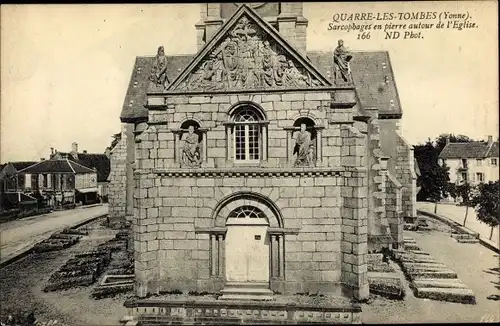 Ak Quarre les Tombes Yonne, Sarcophages en pierre autour de l'Eglise, Kirche