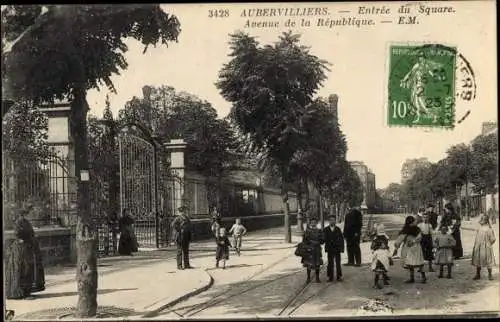 Ak Aubervilliers Seine Saint Denis, Entrée du Square, Avenue de la Republique, Kinder