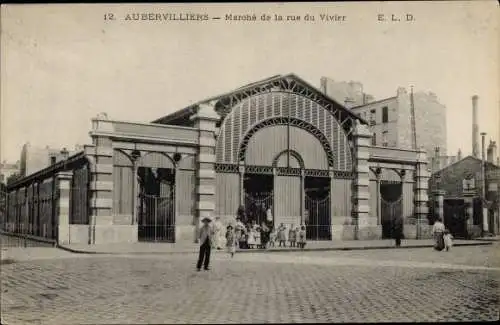 Ak Aubervilliers Seine Saint Denis, Marché de la rue du Vivier, Markthalle