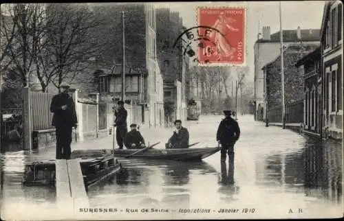 Ak Suresnes Hauts de Seine, Rue de Seine, Inondations en Janvier 1910