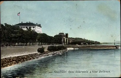 Ak Neuchâtel Neuenburg Stadt, Quai Osterwald, Hotel Bellevue