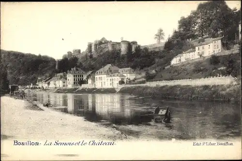 Ak Bouillon Wallonien Luxemburg, La Semois et le Chateau, Blick auf den Ort, Schloss