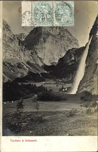 Ak Tierfehd Glarus Süd Schweiz, Gebirgspartie, Wasserfall