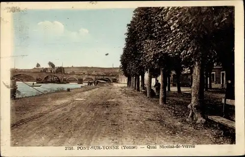 Ak Pont sur Yonne, Quai Nicolas de Verres, Brücke