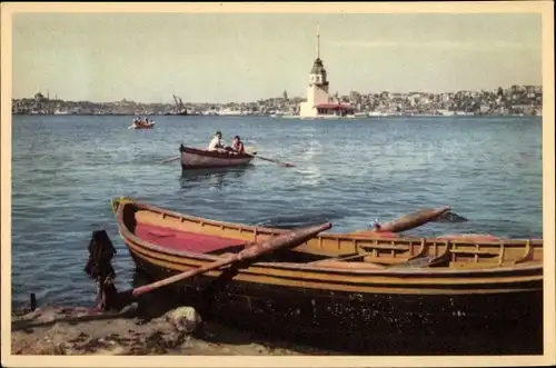 Ak Konstantinopel Istanbul Türkei, Kız Kulesi, Leanderturm, Leuchtturm, Ruderboote