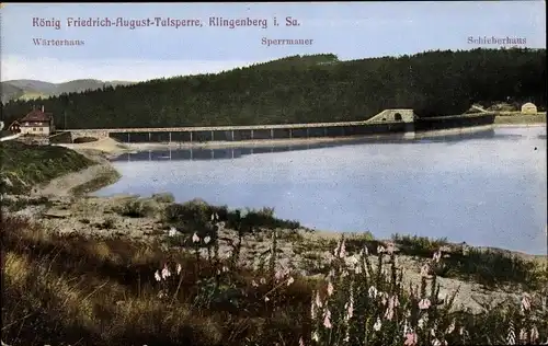 Ak Klingenberg in Sachsen, König Friedrich August Talsperre, Wärterhaus, Sperrmauer, Schieberhaus