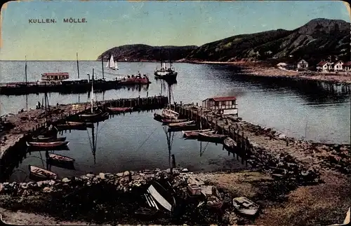 Ak Kullen Schweden, Mölle, Blick auf den Hafen, Fähre