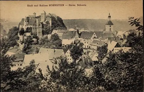 Ak Hohnstein in der Sächsischen Schweiz, Blick auf Stadt und Schloss aus der Vogelschau
