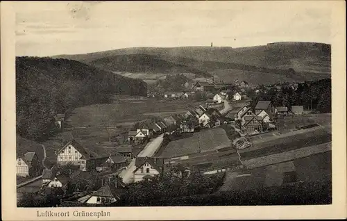 Ak Grünenplan Delligsen Niedersachsen, Panorama der Ortschaft und Umgebung