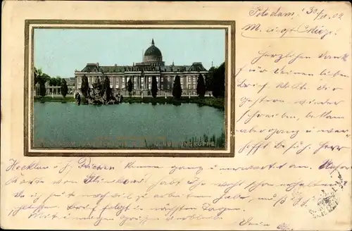 Passepartout Ak Potsdam, Stadtschloss, See,Neptungruppe