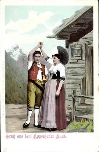 Ak Appenzeller Land Schweiz, Paar in Trachten