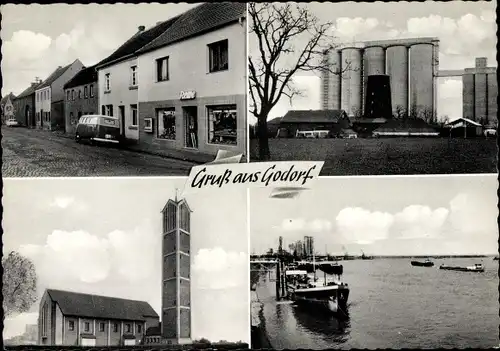 Ak Godorf Köln Nordrhein Westfalen, Kirche, Fabrik, Rewe, Anlegestelle
