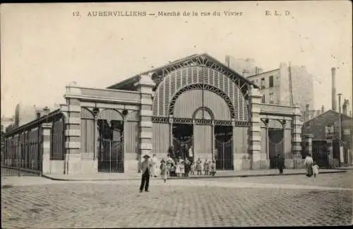 Ak Aubervilliers Seine Saint Denis, Marché de la rue du Vivier, Markthalle