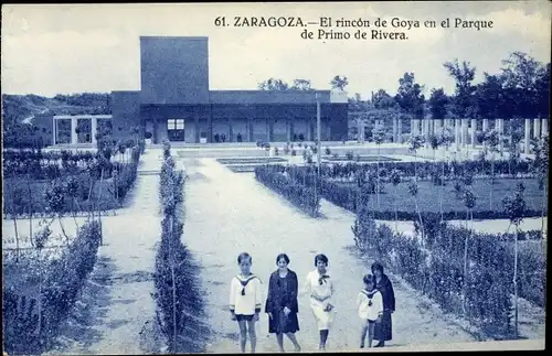 Ak Saragossa Aragonien Spanien, El rincon de Goya en el Parque de Primo de Rivera