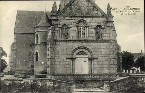 Ak Quarré les Tombes Yonne, Le Portail de l'Eglise et les Tombes, Kirche