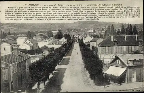 Ak Joigny Yonne, Panorama, vu de la Gare, Avenue Gambetta, Hotel