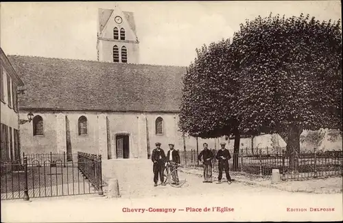 Ak Chevry Cossigny Seine-et-Marne, Place de l'Église