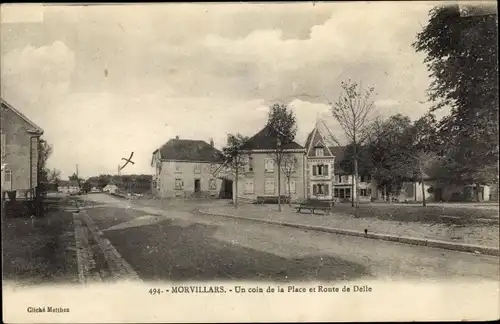 Ak Morvillars Territoire de Belfort, un coin de la Place et Route de Delle