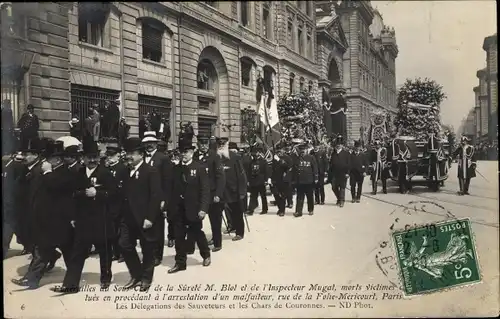 Ak Paris XI., Funerailles du Sous Chef de la Surete M. Blot et de l'Inspecteur Mugat, rue de la Fohe