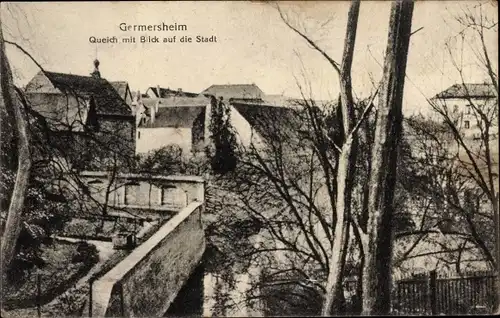 Ak Germersheim in Rheinland Pfalz, Queich mit Blick auf die Stadt