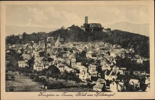 Ak Königstein im Taunus Hessen, Totalansicht vom Ort, Burgruine, Blick vom Hildatempel