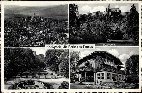 Ak Königstein im Taunus Hessen, Gesamtansicht, Burgruine, Blick von der Kurhausterrasse, Kurhaus