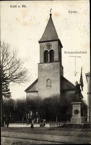 Ak Kehl am Rhein, Kirche, Kriegerdenkmal