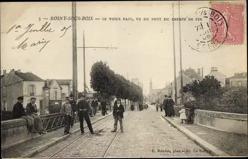 Ak Rosny sous Bois Seine Saint Denis, Le Vieux Pays, vu du Pont du Chemin de fer