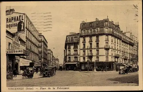 Ak Vincennes Val de Marne, Place de la Prevoyance, Autos, Geschäfte