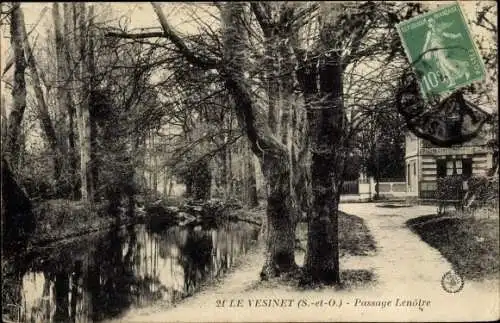 Ak Le Vésinet Yvelines, Passage Lenôtre, eau, bâtiment, arbres