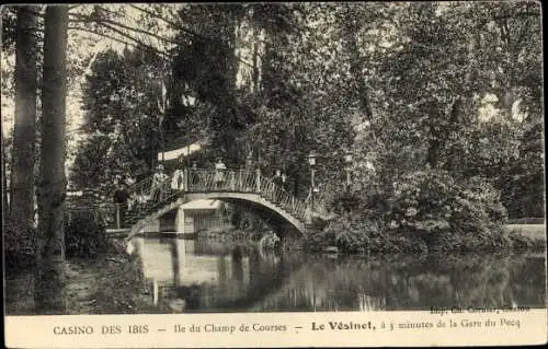 Ak Le Vésinet Yvelines, Casino des Ibis, Ile du Champ de Courses, pont