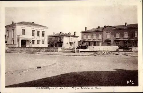 Ak Oradour sur Glane Haute Vienne, Mairie et Place