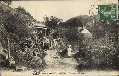 Ak Moret sur Loing Seine-et-Marne, Sentier du Calvaire