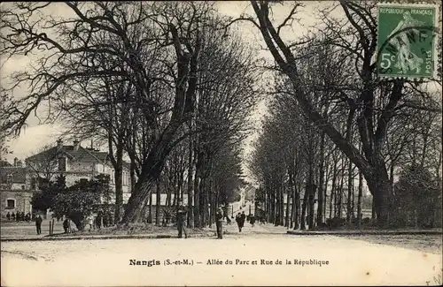 Ak Nangis Seine-et-Marne, Allée du Parc et Rue de la République