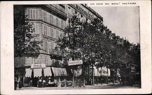 Ak Paris XI., un coin du Boulevard Voltaire, tramway