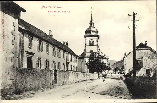 Ak Fraize Lothringen Vosges, Ecoles et Eglise, Kirche, Schule