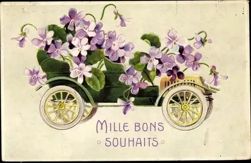 Präge Litho Mille bons souhaits, Auto, Veilchenblüten