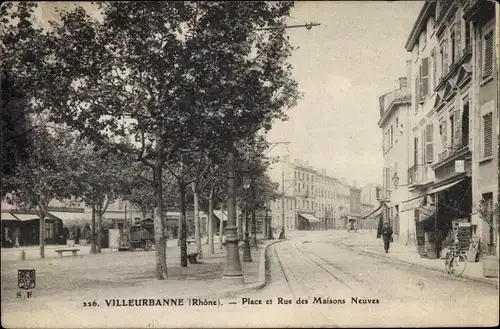 Ak Villeurbanne Rhône, Place et Rue des Maisons Neuves